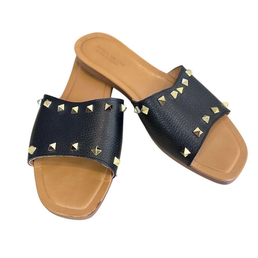 Sophia Melanie Women's Black Studded Slide Sandals Size 10 sized by‎ comparing